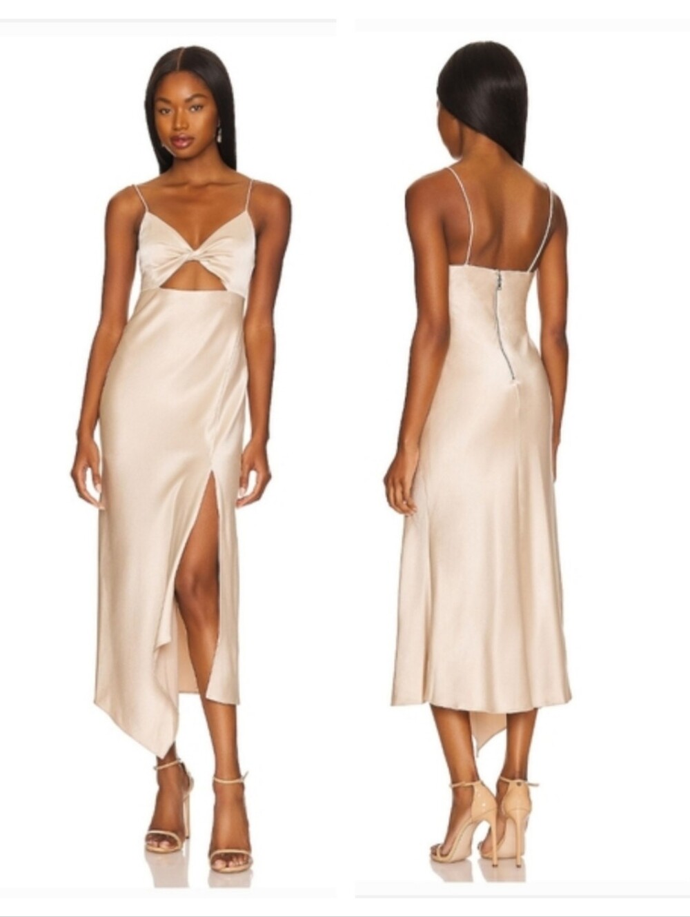 Alice + Olivia Harmony Asymmetrical Midi Dress in Sand Size 4